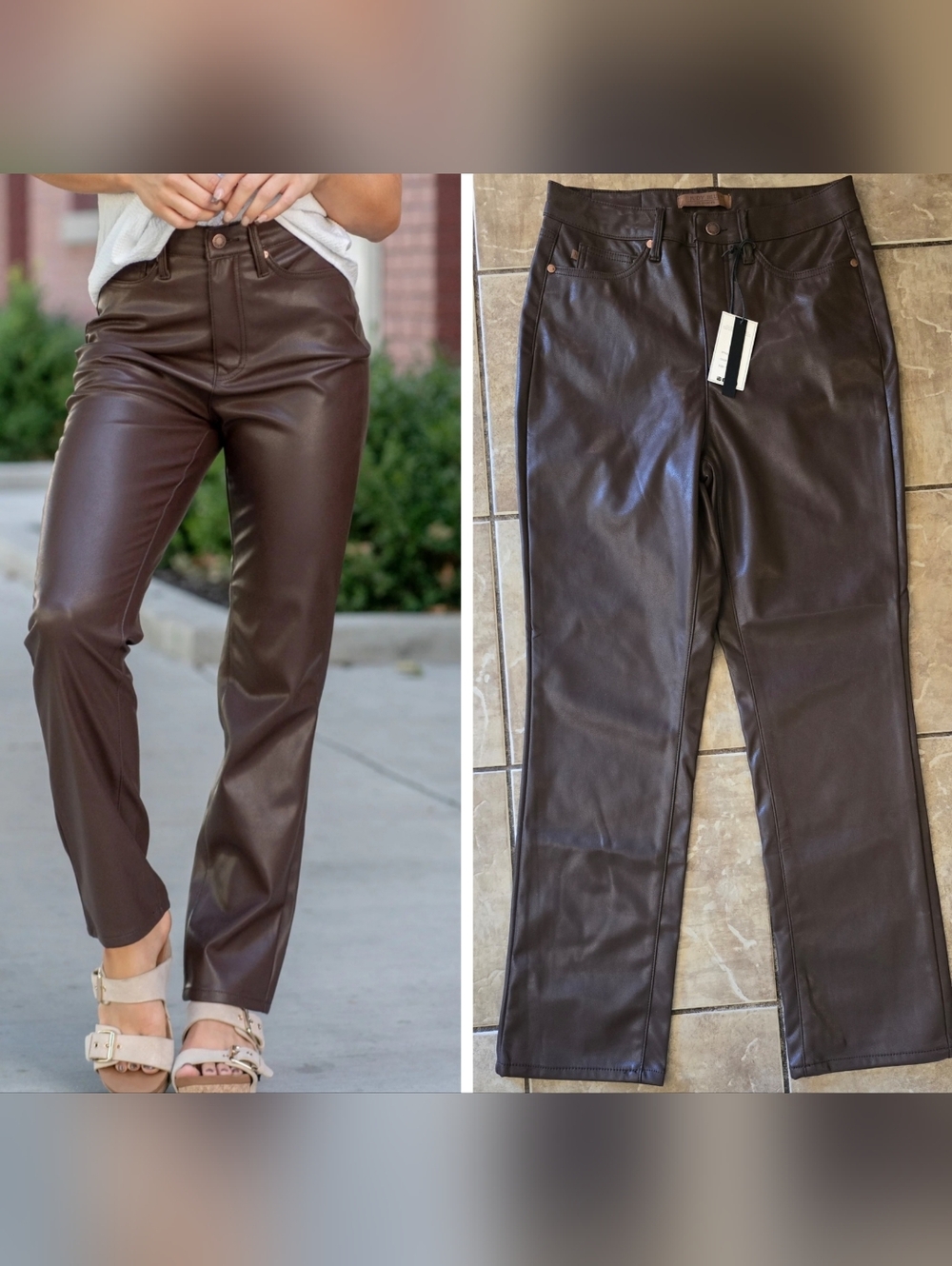 Judy Blue- Espresso- Faux Leather- Tummy Control- High-Rise- Straig